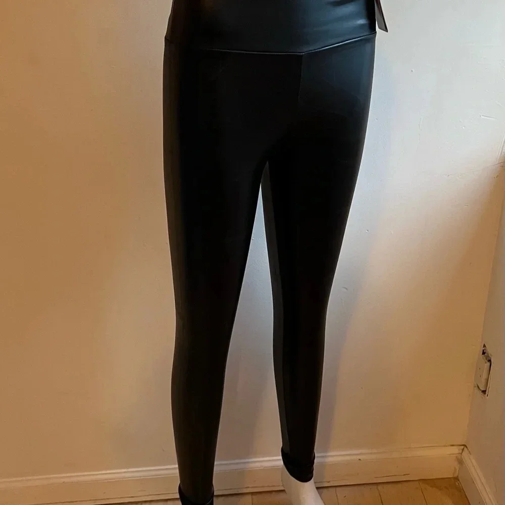 Women’s Black Leggings Faux Leather Stretchy Size S - Picture 4 of 11
